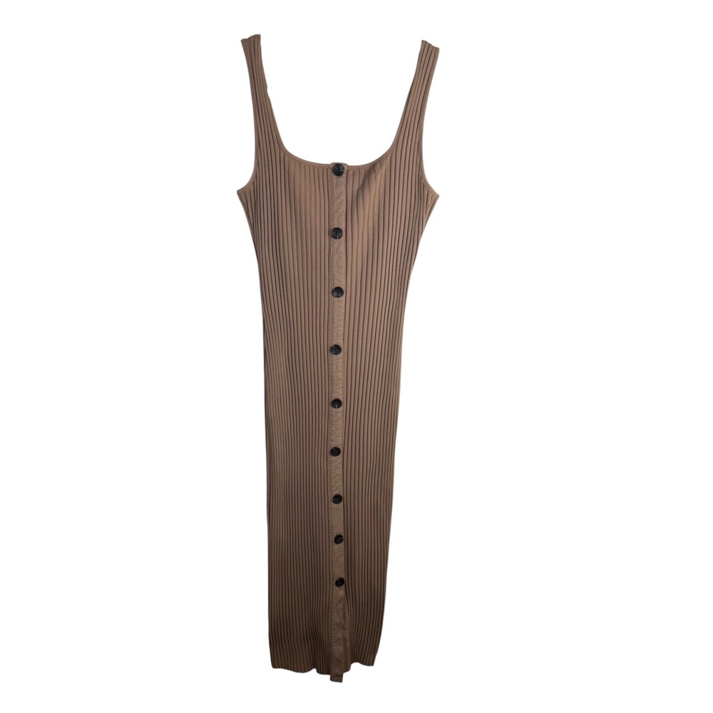 Enza Costa Ribbed Tan MIDI Tank Dress Size Large Stretch